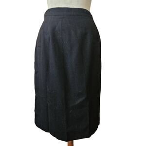 Vintage Black Wool Knee Length Skirt Size 8
